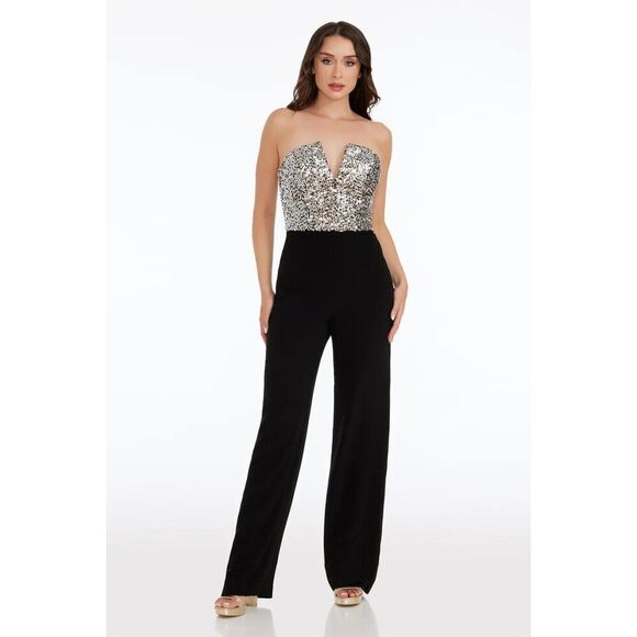 NWOT Dress the Population Fernanda Sequin Bodice Strapless Jumpsuit Size Small - Picture 1 of 7